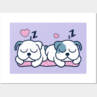 Blue French bulldog kawaii sleeping dogs Posters and Art